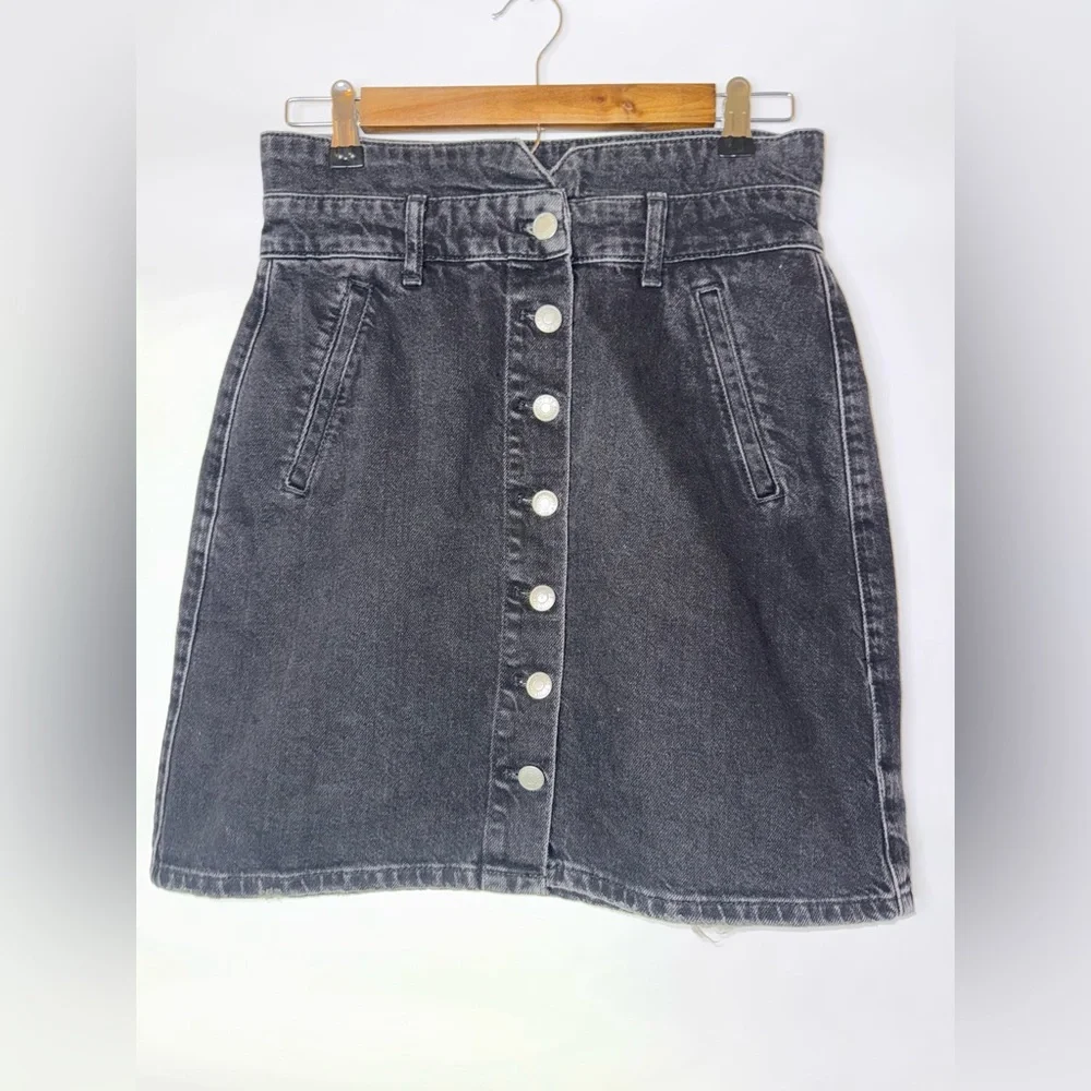 Pilcro Black Button-Front Denim A-Line Skirt- Size 4 - Picture 2 of 10